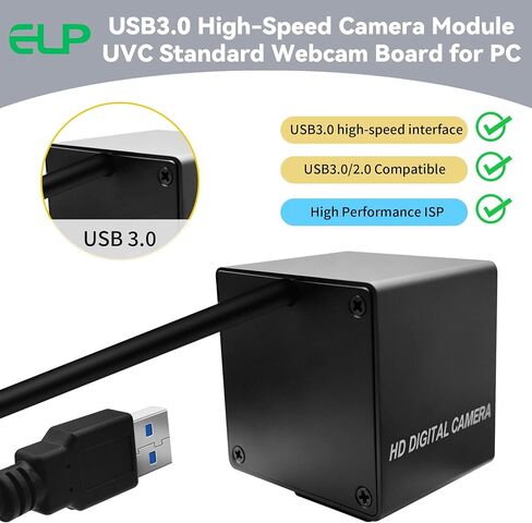 ELP 5mp 60fps Global Shutter USB3.0 Camera Wide Angle 110degree Webcam for Computer Mini UVC USB3.0/2.0 PC Camera High Speed Lightburn Cameras for Laser (110degree no Distortion Lens) in Kuwait