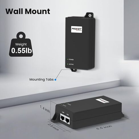 PROCET PoE Injector 10 Gigabit 60W IEEE 802.3BT 10GbE for eero PoE 7, UniFi U6-Enterprise, U7 Pro Max/ XG, Wireless Access Point/ mmWave Bridge, HD PTZ AI Camera, NAS Storage, Smart Factory in Kuwait