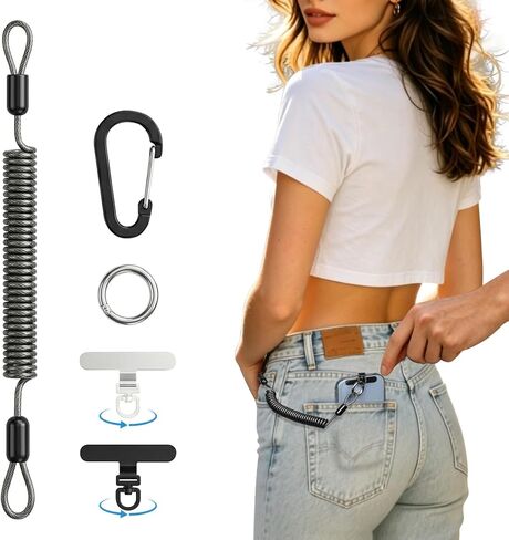 Retractable Anti Theft Phone Tether with Swivel Metal Tabs in Kuwait
