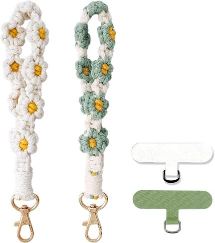 Boho Macrame Phone Wrist Strap, Cell Phone Lanyard with Tether Tab, Keychain Wristlet Charm, Anti-Loss Phone Chain in Kuwait