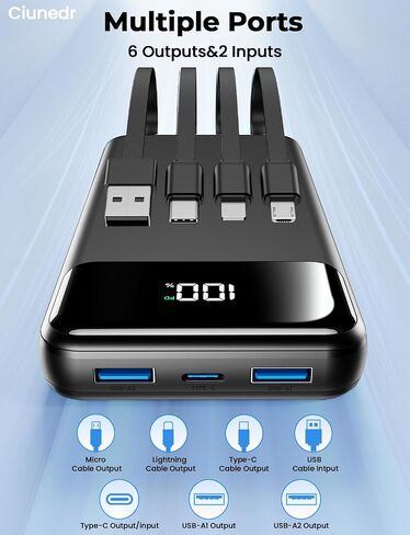 Portable Charger, 40000mAh Power Bank with Built in Cables in Kuwait