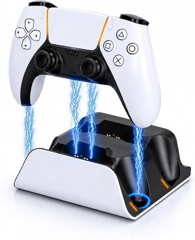 PS5 Controller Charger Station with LED Indicator,Self-Aligning Charging Dock,Dual Controller Fast Charging Dock,Desktop Display Stand for PlayStation 5 (White) in Kuwait