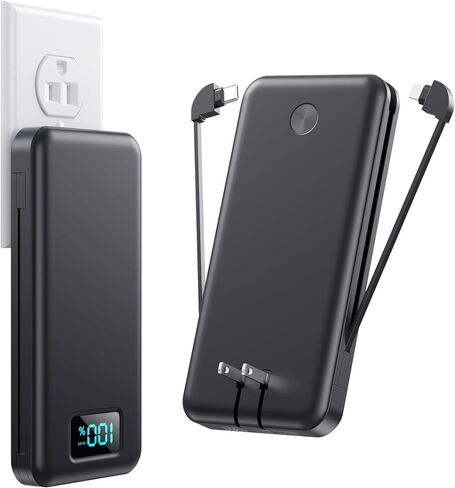 Portable Charger with Built-in AC Plug and Cables,13800mAh All in One USB C Fast Charging Power Bank,Travel Essentials Portable Phone Charger Battery Pack for iPhone 17/16/15/14/13,Galaxy,Android etc in Kuwait