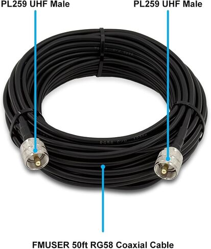 CB Station Antenna and 50ft RG58 Coaxial Cable Bundle, 27Mhz Outdoor CB Radio Antenna with Low-Loss PL259 UHF Male to Male Coax Cable, Perfect for Enhanced Signal Reception and Transmission in Kuwait