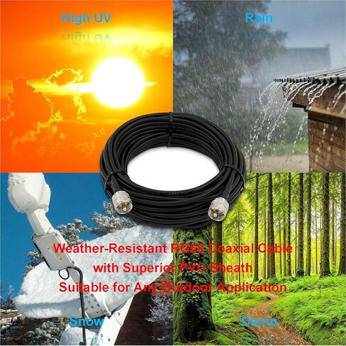 CB Station Antenna and 50ft RG58 Coaxial Cable Bundle, 27Mhz Outdoor CB Radio Antenna with Low-Loss PL259 UHF Male to Male Coax Cable, Perfect for Enhanced Signal Reception and Transmission in Kuwait