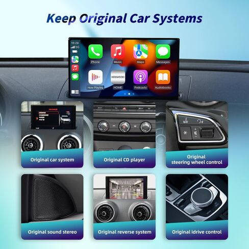 Wireless Carplay Android Auto Adapter for Audi A3 A4 A5 S3 B9 Q7 2014-2018 | MIB/MIB2 Retrofit Kit with Navigation, Music, Siri, OEM Knob Control, Camera Input in Kuwait