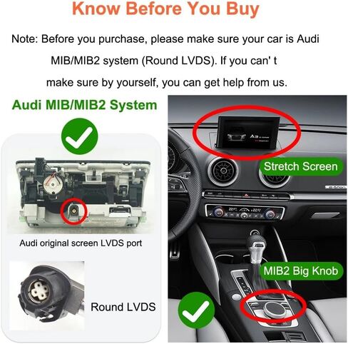Wireless Carplay Android Auto Adapter for Audi A3 A4 A5 S3 B9 Q7 2014-2018 | MIB/MIB2 Retrofit Kit with Navigation, Music, Siri, OEM Knob Control, Camera Input in Kuwait