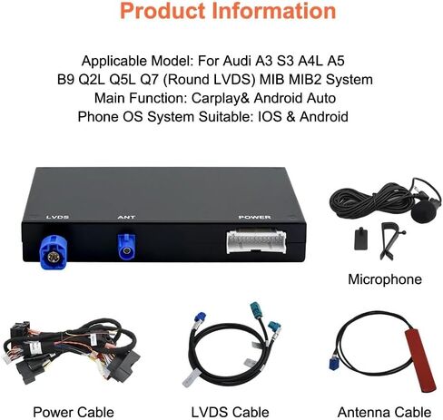 Wireless Carplay Android Auto Adapter for Audi A3 A4 A5 S3 B9 Q7 2014-2018 | MIB/MIB2 Retrofit Kit with Navigation, Music, Siri, OEM Knob Control, Camera Input in Kuwait