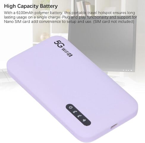 Robust 5G Mobile Hotspot WiFi6 Nano SIM Card Slot Support 16 Devices for Secure Connections Purple in Kuwait