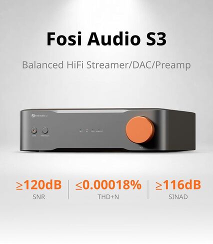 Fosi Audio S3 HiFi Music Streamer DAC Preamp, AK4493SEQ DAC Wi-Fi 6 Bluetooth 5.3, Digital Transport with XLR Balanced/Optical/Sub Out/HDMI eARC, AirPlay 2 Spotify Connect Tidal, 10-Band EQ in Kuwait