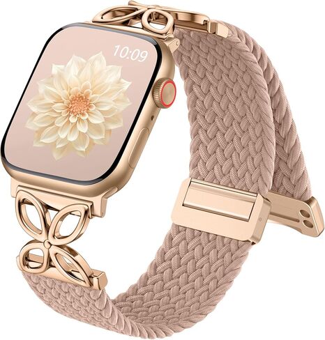 SNBLK Braided Magnetic Band Compatible with Apple Watch Bands for Women 40mm 41mm 42mm 44mm 45mm 46mm 49mm 38mm, Dressy Floral Stretchy Nylon Strap for iWatch SE Series 11 10 9 8 7 6 5 4 Ultra 3 2 1 in Kuwait