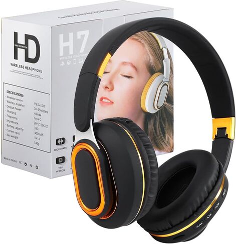 Bluetooth Headphones, Foldable Wireless Over-Ear Headphones with Hidden Mic for Cell Phone, Laptop, PC, Suitable for Music, School, Workouts, and Gaming (Black) in Kuwait
