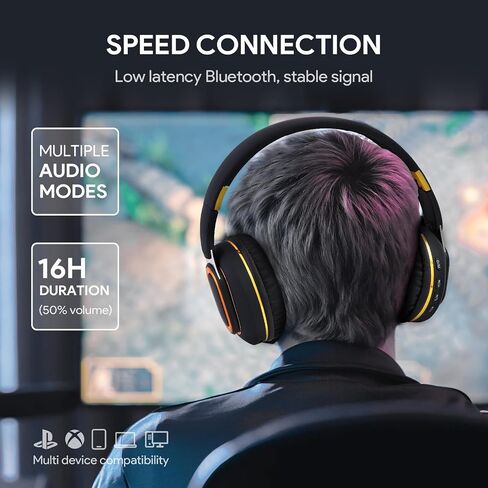 Bluetooth Headphones, Foldable Wireless Over-Ear Headphones with Hidden Mic for Cell Phone, Laptop, PC, Suitable for Music, School, Workouts, and Gaming (Black) in Saudi Arabia