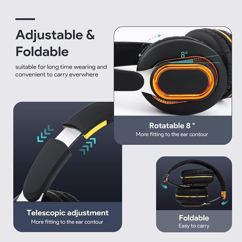 Bluetooth Headphones, Foldable Wireless Over-Ear Headphones with Hidden Mic for Cell Phone, Laptop, PC, Suitable for Music, School, Workouts, and Gaming (Black) in Saudi Arabia
