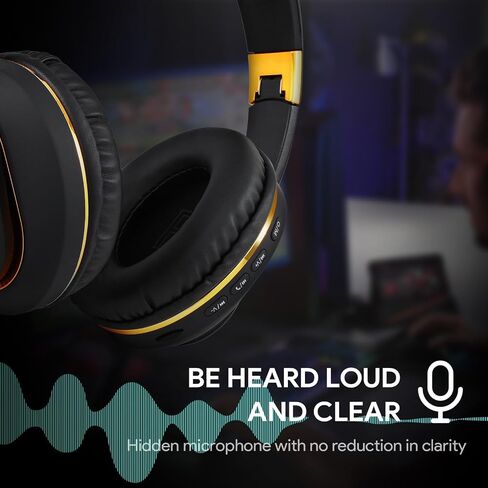 Bluetooth Headphones, Foldable Wireless Over-Ear Headphones with Hidden Mic for Cell Phone, Laptop, PC, Suitable for Music, School, Workouts, and Gaming (Black) in Saudi Arabia