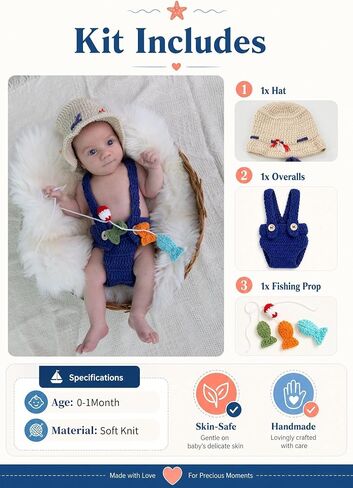 Newborn Photography Props, Crochet Fishing Outfit in Kuwait