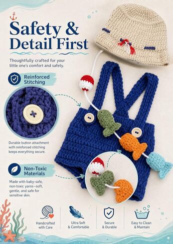 Newborn Photography Props, Crochet Fishing Outfit in Kuwait