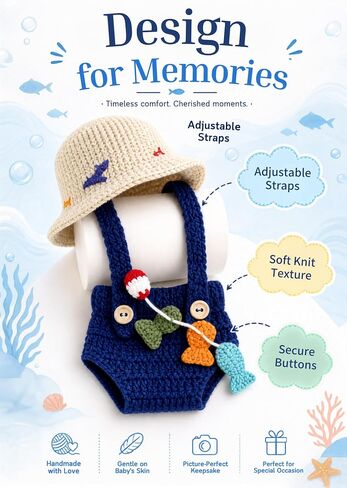 Newborn Photography Props, Crochet Fishing Outfit in Kuwait