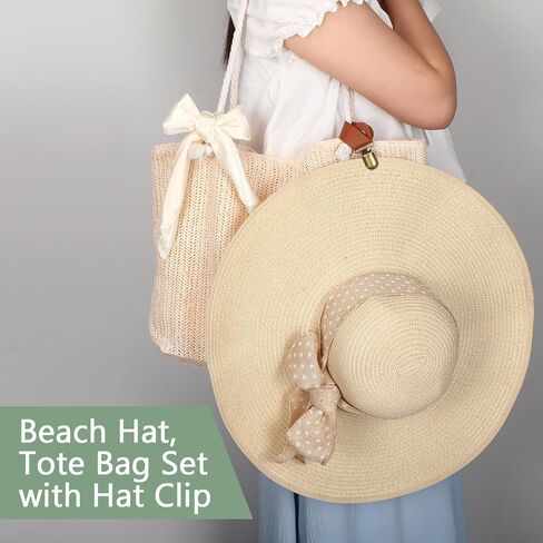 5 Pcs Women Straw Beach Hat Set with Straw Beach Tote Bag Summer Sunglasses Women Head Scarf Hat Clip for Travel in Saudi Arabia