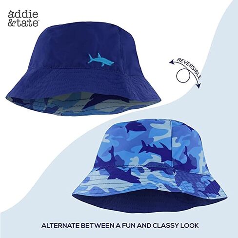 addie & tate Toddler Sun Hat for Kids UV Protection Beach Bucket Hat for Girls & Boys Fishing Boating with Sunglasses (Shark, 4-7 Years) in Saudi Arabia