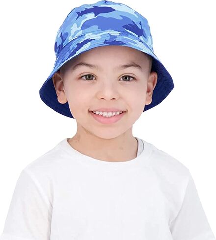 addie & tate Toddler Sun Hat for Kids UV Protection Beach Bucket Hat for Girls & Boys Fishing Boating with Sunglasses (Shark, 4-7 Years) in Saudi Arabia