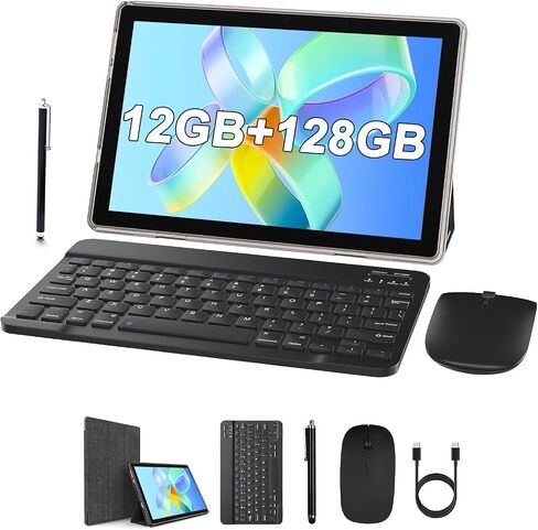 ZZB 2 in 1 Tablet with Keyboard Case Mouse Stylus Pen, 10 inch Tablet Android 15.0 Tablets PC Set, 8GB RAM+64GB ROM Tableta Computer 10.1" IPS Screen 2MP+8MP Dual Camera WiFi BT Tab Pink/Girls in Kuwait