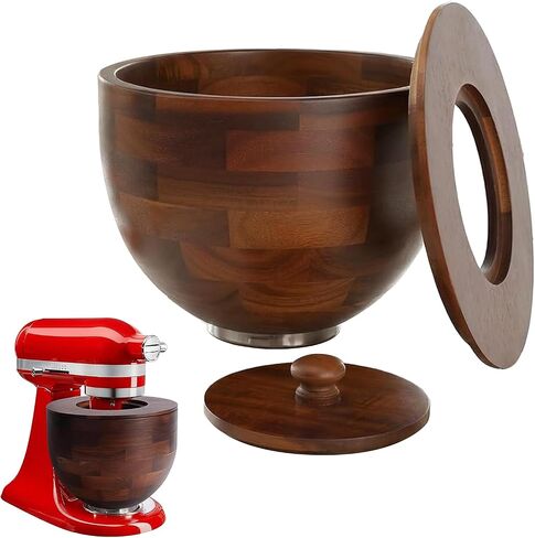 Wooden Bowls For 4.5-5 Qt Stand Mixers With Lid Cover，5 Quart Kitchen Aid Bowls For Mixer With Stainless Steel Locking Base（Acacia） in Kuwait