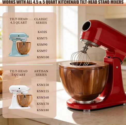 Wooden Bowls For 4.5-5 Qt Stand Mixers With Lid Cover，5 Quart Kitchen Aid Bowls For Mixer With Stainless Steel Locking Base（Acacia） in Kuwait