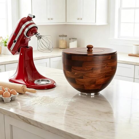 Wooden Bowls For 4.5-5 Qt Stand Mixers With Lid Cover，5 Quart Kitchen Aid Bowls For Mixer With Stainless Steel Locking Base（Acacia） in Kuwait