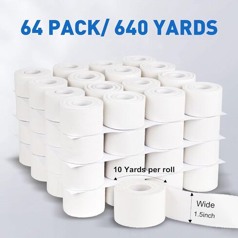 CHMI Athletic Tape,White Sports Tape (64 Pack), 640 Yards Rolls Very Strong Easy Tear NO Sticky Residue Best Tape for Gymnastics Climbing Bat Injuries Medical (1.5 Inch X 640 Yards). in Kuwait