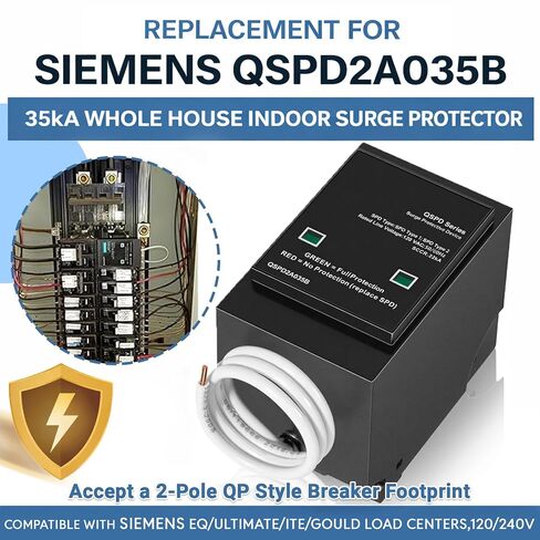 Replacement for Siemens QSPD2A035B Surge Protective Device, 35kA Whole House Indoor SPD Breaker for Electrical Panel, Compatible with Siemens EQ Ultimate ITE Gould Load Centers, 120/240V in Kuwait