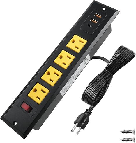 Mountable Power Strip Recessed Power Strip with USB 4 Outlet 2 USB Multiple Protection Built in Conference Desk Counter Workbench for PC Home Electric Appliance ETL Listed(Black) in Kuwait
