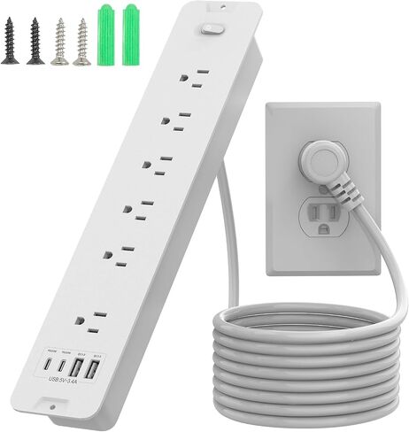Recessed Power Strip, Flush Mount Power Strip with USB Ports, PD 20W USB C Fast Charging, 6 FT Extension Cord Surge Protector with1800J, Furniture Hidden Outlet for Side Table, End Table in Kuwait