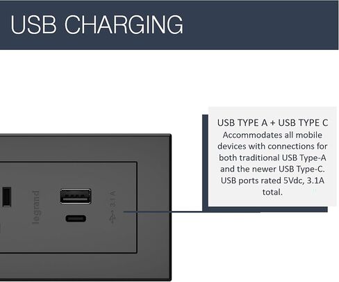 Legrand radiant Furniture Power Strip 2 Outlet USB A/C Black 6 Ft Cord in Kuwait