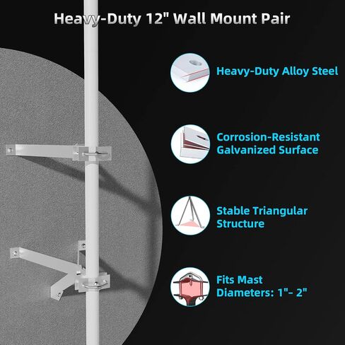 12" Heavy-Duty Antenna Mast, Antenna Wall Mount, Windproof Antenna Mounting Bracket for TV Antenna Mast (3-Leg + 2-Leg) in Saudi Arabia