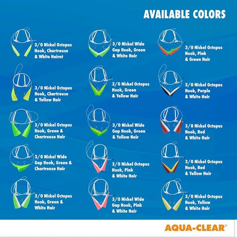 Aqua-Clear Hi-Lo Mixed Color Hair Teaser Rig for Flounder, Fluke, Sea Trout, Croaker, 3/0 Nickel Wide Gap Hook, AFW Swivel, 40 lb GS Mono, T-Standoff, Green and White Hair in Kuwait