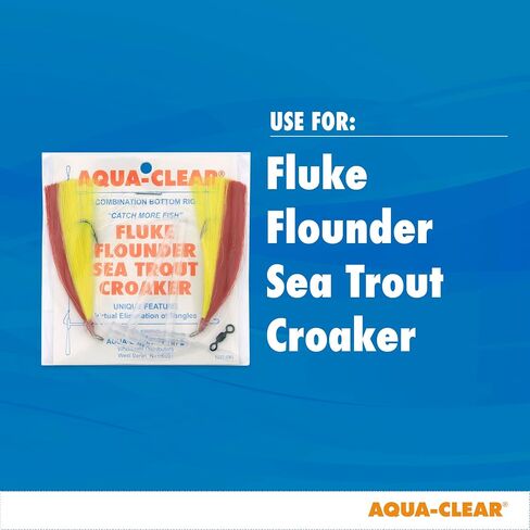 Aqua-Clear Hi-Lo Mixed Color Hair Teaser Rig for Flounder, Fluke, Sea Trout, Croaker, 3/0 Nickel Wide Gap Hook, AFW Swivel, 40 lb GS Mono, T-Standoff, Green and White Hair in Kuwait