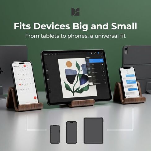 Wood Phone Stand for Desk - American Walnut Wooden Cell Phone Holder for iPhone 17 16 15 14 Pro Max Plus Samsung Galaxy Android Desktop Office Accessories Portable Aesthetic Smartphone Stand in Kuwait