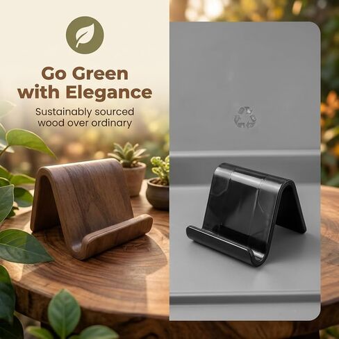 Wood Phone Stand for Desk - American Walnut Wooden Cell Phone Holder for iPhone 17 16 15 14 Pro Max Plus Samsung Galaxy Android Desktop Office Accessories Portable Aesthetic Smartphone Stand in Kuwait