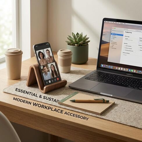 Wood Phone Stand for Desk - American Walnut Wooden Cell Phone Holder for iPhone 17 16 15 14 Pro Max Plus Samsung Galaxy Android Desktop Office Accessories Portable Aesthetic Smartphone Stand in Kuwait