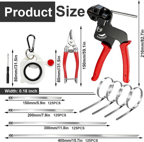 Stainless Steel Cable Tie Gun Kit – 500 Pcs (6, 8, 12, 16 in) Metal Zip Tie in Kuwait