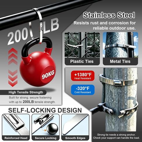 Stainless Steel Cable Tie Gun Kit – 500 Pcs (6, 8, 12, 16 in) Metal Zip Tie in Kuwait