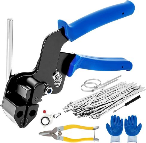 Stainless Steel Cable Tie Gun Kit with 150Pcs Metal Zip Ties, Heavy Duty Zip Tie Tool with Auto Cut Off Cutter, Tensioning Tool for Exhaust Wrap, Automotive, Electrical, Marine & Industrial Use in Kuwait
