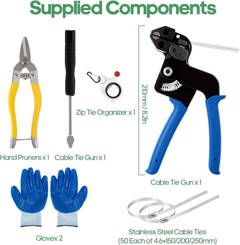 Stainless Steel Cable Tie Gun Kit with 150Pcs Metal Zip Ties, Heavy Duty Zip Tie Tool with Auto Cut Off Cutter, Tensioning Tool for Exhaust Wrap, Automotive, Electrical, Marine & Industrial Use in Kuwait