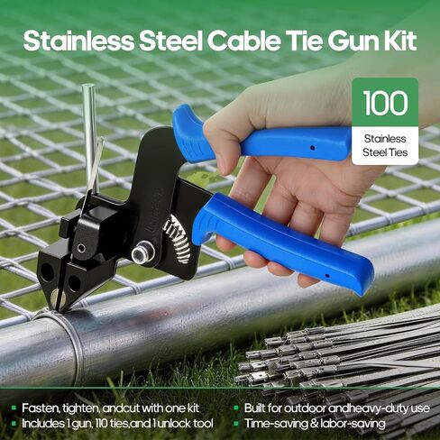 Stainless Steel Cable Tie Gun Kit with 150Pcs Metal Zip Ties, Heavy Duty Zip Tie Tool with Auto Cut Off Cutter, Tensioning Tool for Exhaust Wrap, Automotive, Electrical, Marine & Industrial Use in Kuwait