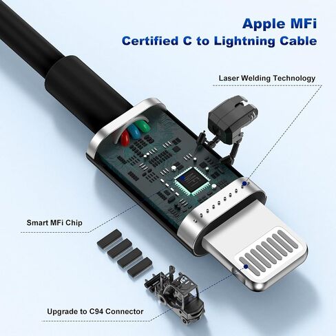 45W Dual Port USB C Car Charger Adapter, MFi Certified Fast Charger for Apple iPhone 14/13/12/11 Pro Max, iPad, AirPods with 3ft Lightning Cable, [Pack of 2] in Kuwait
