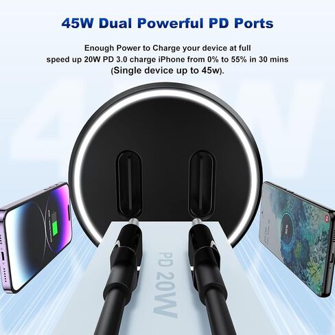 45W Dual Port USB C Car Charger Adapter, MFi Certified Fast Charger for Apple iPhone 14/13/12/11 Pro Max, iPad, AirPods with 3ft Lightning Cable, [Pack of 2] in Kuwait