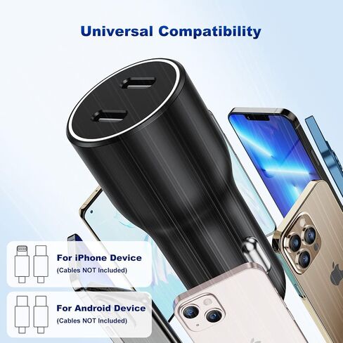 45W Dual Port USB C Car Charger Adapter, MFi Certified Fast Charger for Apple iPhone 14/13/12/11 Pro Max, iPad, AirPods with 3ft Lightning Cable, [Pack of 2] in Kuwait