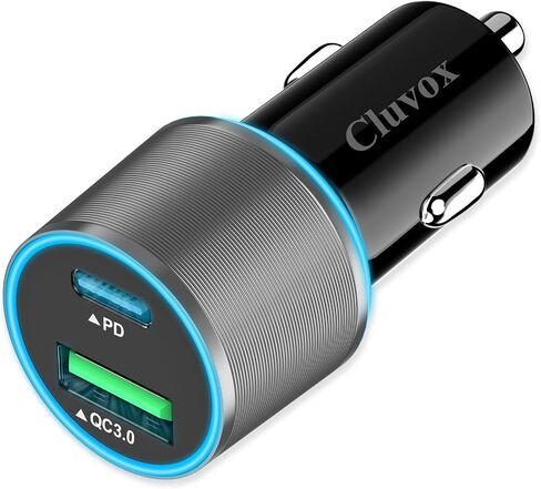 38W USB C Car Charger Adapter, 20W Fast USB-C & 18W Rapid QC3.0 Ports, 12V Cigarette Lighter Adapter for iPhone 17/16 /15, Google Pixel, Samsung, Android Phones Auto Accessories for Men - Gray in Kuwait