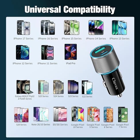 38W USB C Car Charger Adapter, 20W Fast USB-C & 18W Rapid QC3.0 Ports, 12V Cigarette Lighter Adapter for iPhone 17/16 /15, Google Pixel, Samsung, Android Phones Auto Accessories for Men - Gray in Kuwait